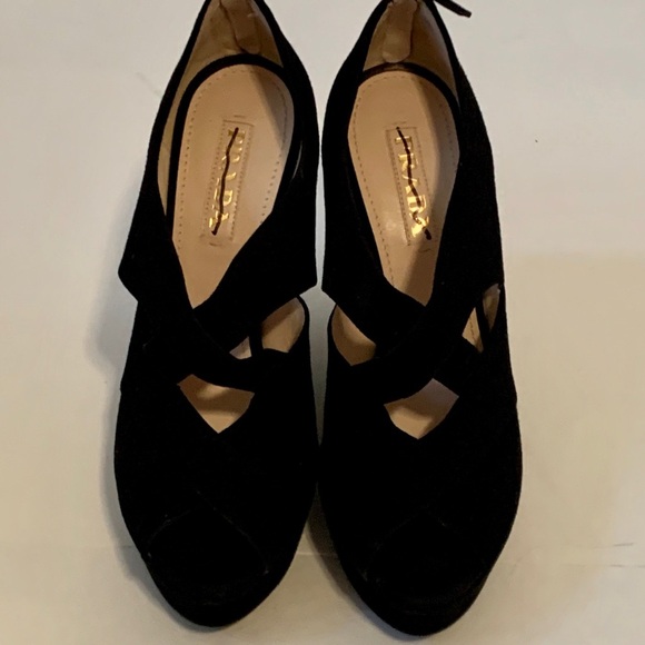 NEW PRADA SUEDE PEEPTOE WEDGES 40/10 - Picture 1 of 5